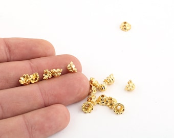 25 Pcs 6mm 24k Shiny Gold Plated, Beads Caps , Gold Plated Bead Caps , Flower End Caps, Flower Beads, End Caps, GLD-876
