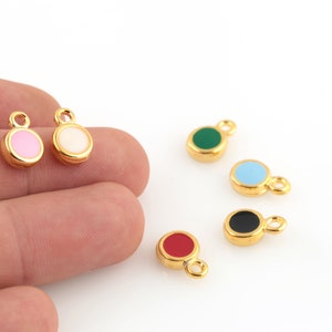 8x13mm 24k Shiny Gold Plated Enamel Round Pendants, Circle Charms, Mini Gold Plated Necklace,Tiny Charms, Enamel Charms, GLD-1415