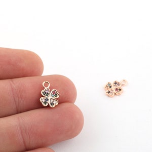 8x11mm Rose Gold Plated CZ Micro Pave Clover Charms , Four Leaf Pendants, Colourful Rose Gold Clover Pendant, Pave Clover Charms ZRK-670