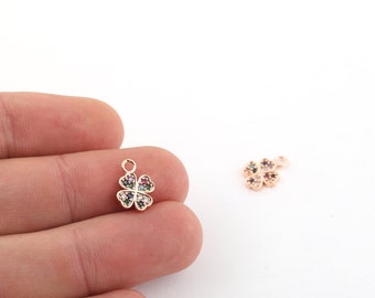 8x11mm Plaqué Or Rose CZ Micro Pave Clover Charms , Pendentifs à quatre feuilles, Pendentif en trèfle en or rose coloré, Pave Clover Charms ZRK-670