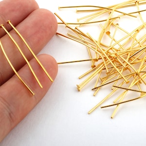 12 Pcs Head Pin , 40 mm 24k Shine Gold Plated Head Pin , Head Pin , Gold Plated Findings-GLD-122