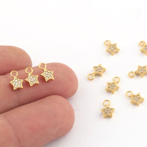 5x8mm 24k Shiny Gold Plated Cz Star Charms ,Pave Star Charms, Cubic Zirconia Star, Star Pendant, Mini Pendant Charms , Mini CZ Star, ZRK-801