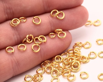 18 Ga 5mm Jump Rings , 50 Pcs 24k Shiny Gold Plaqué Jump Ring , Open Jump Rings, Gold Plated Connector , - ( GLD-252 )