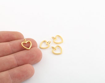 11x14mm 24k Shiny Gold Plated Hearts Charm, Gold Plated Heart Pendant , Heart Charm For Charms, Gold Plated Findings, GLD-818