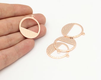 2 Pcs RoseGold Plated  Charms , Round Hammered, Necklace Pendant , Round Pendant , Necklace Charms 1 Holes , 25 mm-RSGLD-291