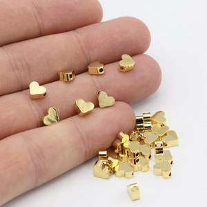 6 Pcs 24k Shiny Gold Heart, Gold Charm, Spacer Beads,Mini Hearts Beads , Gold Pendant, Gold Plated Findings ( 6mm ) GLD-438