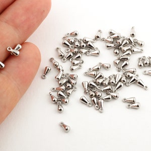 3x6mm en laiton goutte, goutte plaqué argent, mini breloques goutte, mini pendentif breloques, or rose Drop SLVR-13