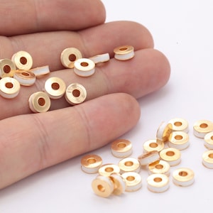 7mm 24K Shiny Gold Spacer Beads, Gold Spacers, Rondelle Beads, Round Brass Beads, Connector Beads,  GLD-334