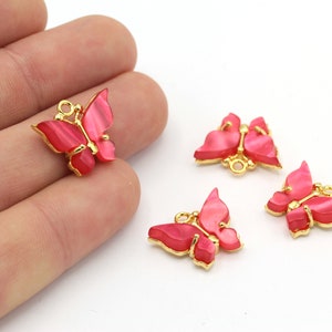 1 stuks 16x19mm 24k Shine Vergulde Vlinder, fuchsia Kleur Vlinder, Gouden Vlinder, Vlinder Bedels, Armband Connector, GLD-627