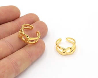 Anillo de cadena de oro brillante de 17-18 mm, anillo de cadena, anillo de latón ajustable, anillos delicados, anillo ajustable, hallazgos de oro DSR-32