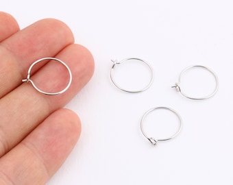 15mm Argento 3rautenticato Cerchi ,6 Orecchini Pcs Circle, Silver Plated Ear Hoop EAR-31