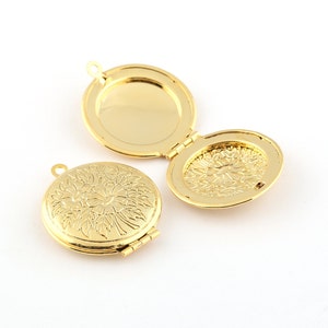 27x32mm 24k Shiny Gold Plated Round Locket Charms, Vintage Brass Locket, Necklace picture locket, Cabochon Setting, Personalized, GLD-796