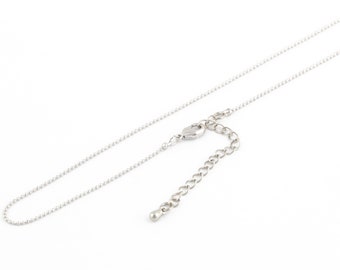1 mm Daınty Necklace Chain, Rhodium Plated Ball Chains, Rhodium Soldered Chains, Cable Chains, Ball Chains, 18 '' + 5 cmm extender