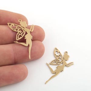Raw Brass Laser Cut Fairy Charms, Fairy Angel Charms, Fairy Pendant for Necklace & Earring Making,Magical Jewelry Supplies 23x39mm LSR-92-18