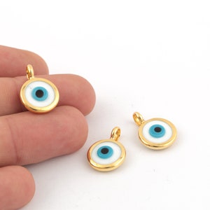 14x20mm 24k Shiny Gold Plated Evil Eye Beads, Murano Evil Eye Charms, Bracelet Connector, Evil Eye Bracelet, Evil Eye Charms, GLD-1337