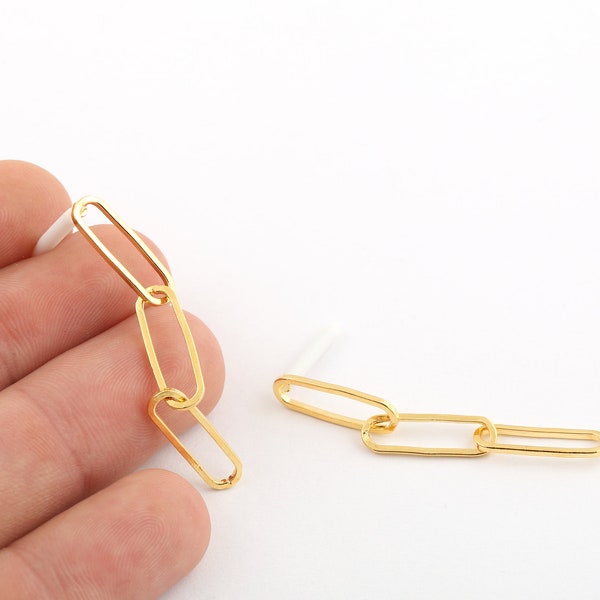 6x18mm 24k Shiny Gold Plated Chain Earrings, Dangle Chain Earrings, Oval Chain Stud Earrings,Big Oval Chain Earrings, Stud Earrings, EAR-320