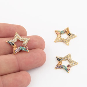 21x22mm 24k Shiny Gold Plated Cz Star Charms ,Pave Star Charms,Cubic Zirconia Star, Star Pendant, CZ Star Medallion, Cubic CZ Star, ZRK-813