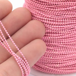 16.5 Feet 1.3mm Pink Gold Brass Faceted Ball Chain, Pink Chain - Ball Chains RNK-4