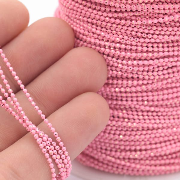 16.5 Pieds 1.3mm Rose Or Laiton Faceted Ball Chain, Pink Chain - Ball Chains RNK-4