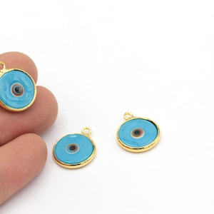 24k Shiny Gold Evil Eye Beads, Enamel Evil Eye Charms, Necklace Pendant, Evil Eye Bracelet, Evil Eye Spacer Beads,Charms( 16x20mm) GLD-681