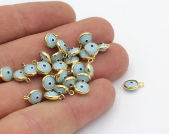 7 mm 24k Shiny Gold Evil Eye Beads, Enamel Evil Eye Charms, Bracelet Connector, Evil Eye Bracelet, Evil Eye Spacer Beads, Charms GLD-643