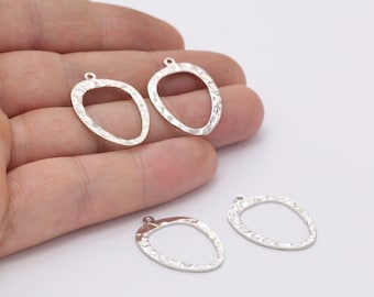 2 Pcs Silver Plated Oval Charm, Brass Oval Connector,( 19x27mm ), SLVR-135