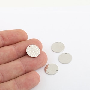 12 Pcs 14mm Rhodium Plated Hammered Round Charms , Hammered Round Disc Rhodium Plated Coins,Round Hammered Disc, SLVR-335