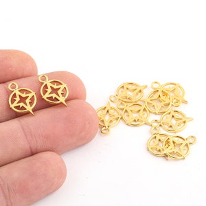 11x16mm 24K Shiny Gold Plated North Star Charms, North Star Necklace, North Star Compass Bracelet Charms, Pole Star Pendant, GLD-877