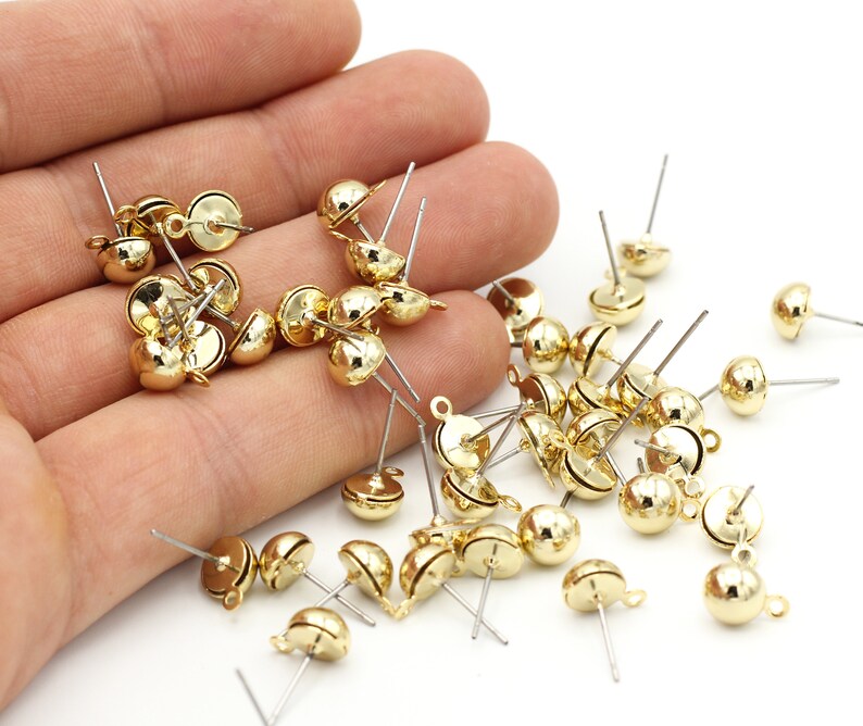 5 Pairs Stainless Steel Earring Posts 24k Gold Ball Ear Pad Etsy
