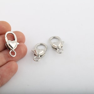 1 Pcs 14x27mm Rhodium Plated Heart Clasp ,Claw Clasp ,Lobster Clasp ,Spring Clasps , Caw Clasp ,Gift For Her , Necklace End, SLVR-322