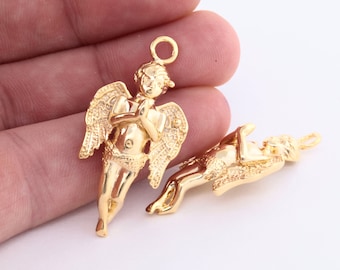 1 Pcs 21x43mm 24k Shine Gold Angel Charms, Angel Pendant, Angel Jewelry,Angel Necklace, Necklace Pendant, Angel,Gold Plated Findings GLD-277