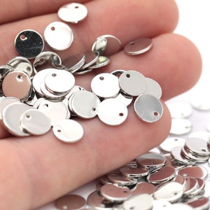 10 Pcs 8mm Silver Plated Round Charms , Round Disc - Silver Plated Coins- SLVR-160