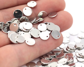 10 Pcs 8mm Silver Plated Round Charms , Round Disc - Silver Plated Coins- SLVR-160