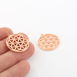 1 Pcs 25x27mm Rose Gold Plated Geometric Medallion ,Triangle İnside The Round Locket Jewelry, Flower Of Life Medallion ,RSGLD-390