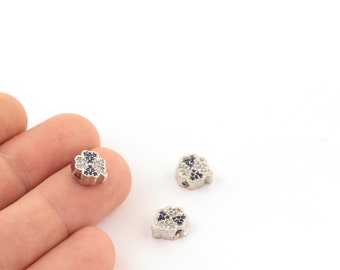9x10mm Rhodium Plated Clover Charm, Micro Pave Clover Charms, Mini Clover Pendant, Cubic Zirconia Charms, Bracelet Charm, CZ Jewelry ZRK-575