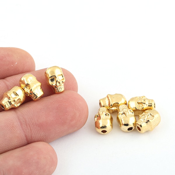 1 Pcs 7x11mm 24k Shiny Gold Plated Skull Beads, Skull Spacer Beads, Skull Charm, Skull Bracelet,Skull Pendant, Gold Skull Jewelry, GLD-853