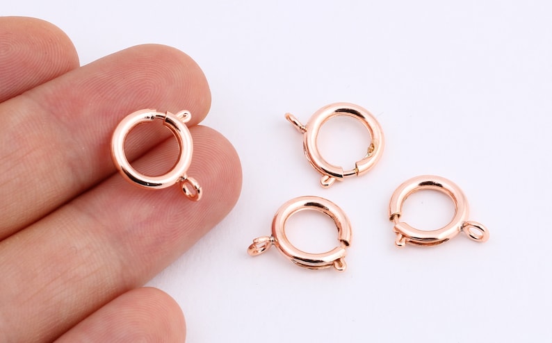 Brass Round Clasp CLP-46 2 Pcs 14 mm Rose Gold Plated Round Spring Clasp