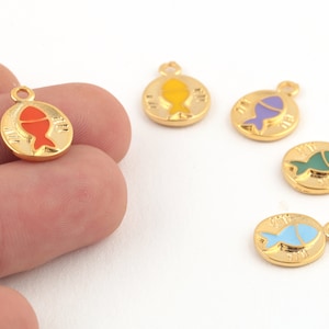 12x16mm 24k Shiny Gold Plated Enamel Fish Charms, Enamel Fish Necklace Charms , Enamel Animal Gold Plated Pendant, Bracelet Beads, GLD-1391