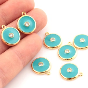 15x17mm 24k Shiny Gold Plated Medallion Charms ,turquoise Charms, Medallion Round Charm, Gold Plated Medallion , Brass Charms- ZRK-132
