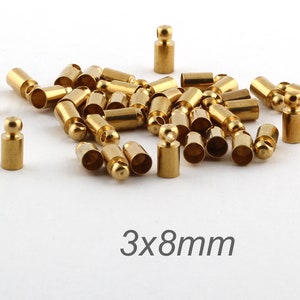 12 Pcs 3x8mm Raw Brass End Cap , Solid Brass End Cap , Cord End , Tube End Cap,DS-RW-167