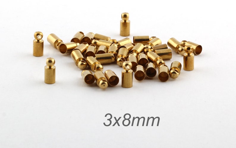 12 Pcs 3x8mm Raw Brass End Cap Cord End Solid Brass End Cap Tube End Cap,DS-RW-167