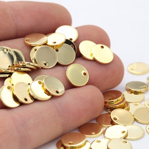 12 Pcs 10mm 24k Gold Plated Round Charms , Round Disc - Gold Plated Coins-GLD-352