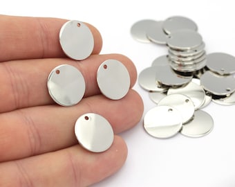 10 Pcs 16mm Silver Plated Round Charms , Round Disc - Silver Plated Coins- SLVR-210