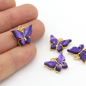 1 Pcs 16x19mm 24k Shine Gold Plated Butterfly, Purple Color Butterfly, Gold Butterfly, Butterfly Charms, Bracelet Connector, GLD-621