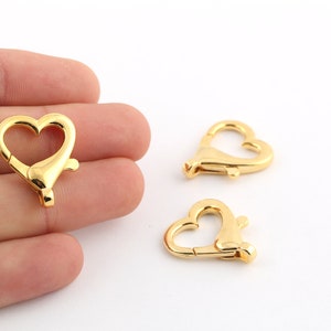 1 Pcs 22x26mm 24k Shiny Gold Plated Key Chain Rings, Heart Shaped, Attached Chain ,Split Key Chain Rings, Heart Key Lobster Claps, GLD-1208