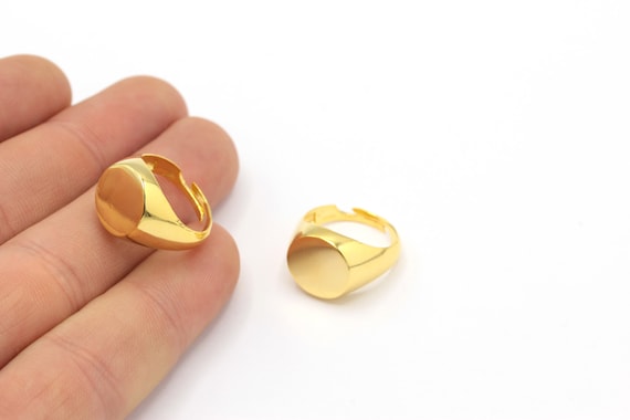 24k Shiny Gold Plated adjustable ring wholesale rings Signet Ring Name Ring Rings For Womens Ring Settings 17 18mm DSR 24