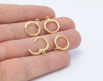 2 piezas (1 par) de pendientes chapados en oro, cierre de palanca simple, cierre de palanca dorado, pendiente de aro, alambre de pendiente dorado, gancho de pendiente dorado (13 x 16 mm) EAR-409