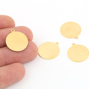 2 Pcs 18x20mm 24k Shiny Gold Plated Round Disc, Circle Disk, Round Disc Pendant, Stamping Blank, Round Coins ,Stamping Tag, GLD-906
