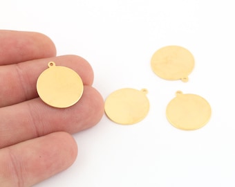 2 Pcs 18x20mm 24k Shiny Gold Plated Round Disc, Circle Disk, Round Disc Pendant, Stamping Blank, Round Coins ,Stamping Tag, GLD-906
