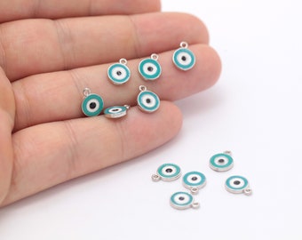 Silver Plated Eye Pendant,Evil eye charm, Silver evil eye pendant, evil eye pendant, ( 8X10mm ) SLVR-132